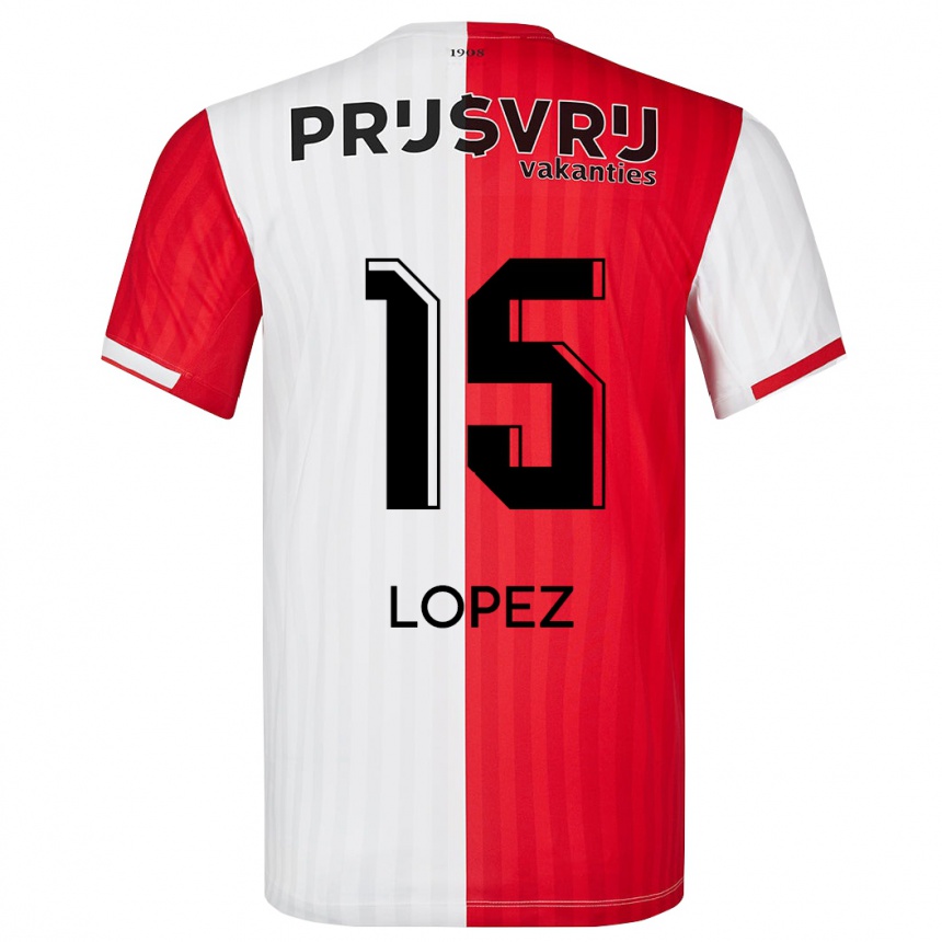 Kids Football Marcos López #15 Red White Home Jersey 2023/24 T-Shirt