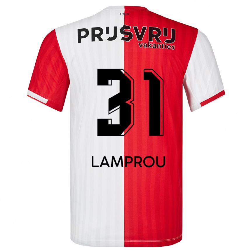 Kids Football Kostas Lamprou #31 Red White Home Jersey 2023/24 T-Shirt