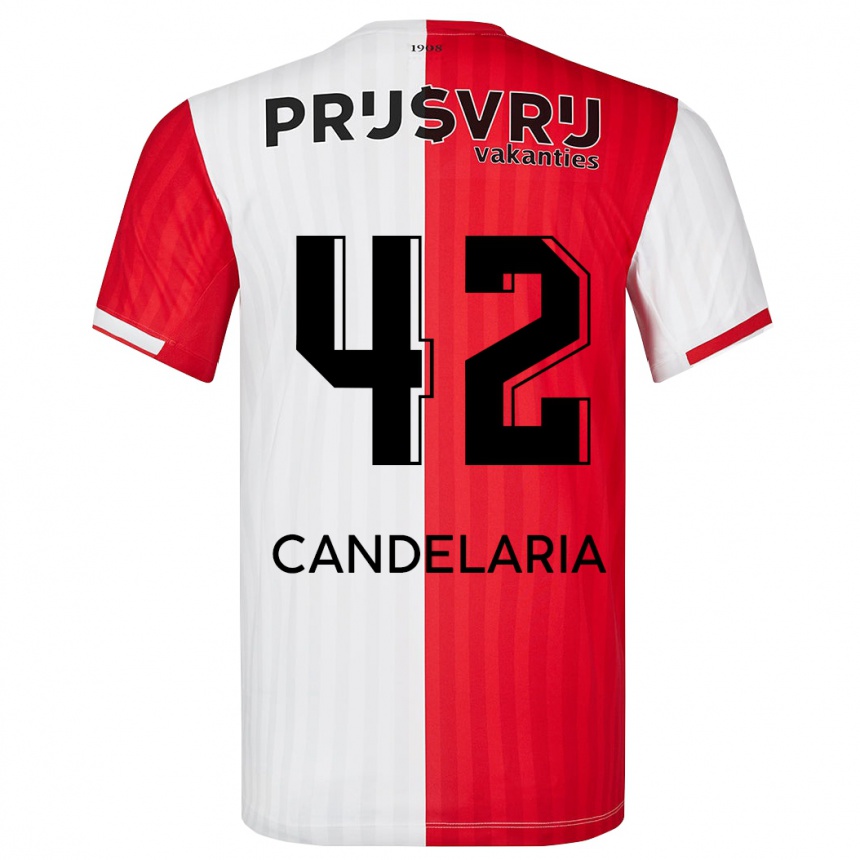 Kids Football Jayden Candelaria #42 Red White Home Jersey 2023/24 T-Shirt