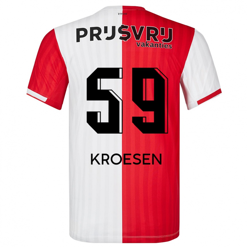 Kids Football Jaimy Kroesen #59 Red White Home Jersey 2023/24 T-Shirt