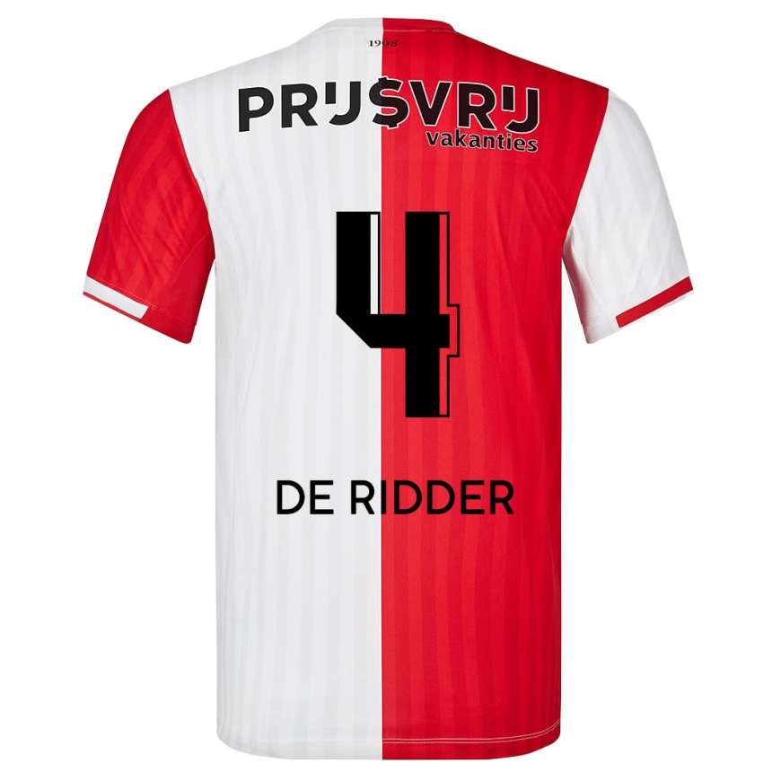 Kids Football Robine De Ridder #4 Red White Home Jersey 2023/24 T-Shirt