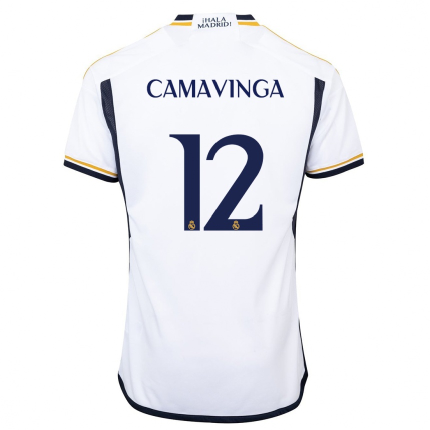 Kids  Eduardo Camavinga #12 White Home Jersey 2023/24 T-Shirt