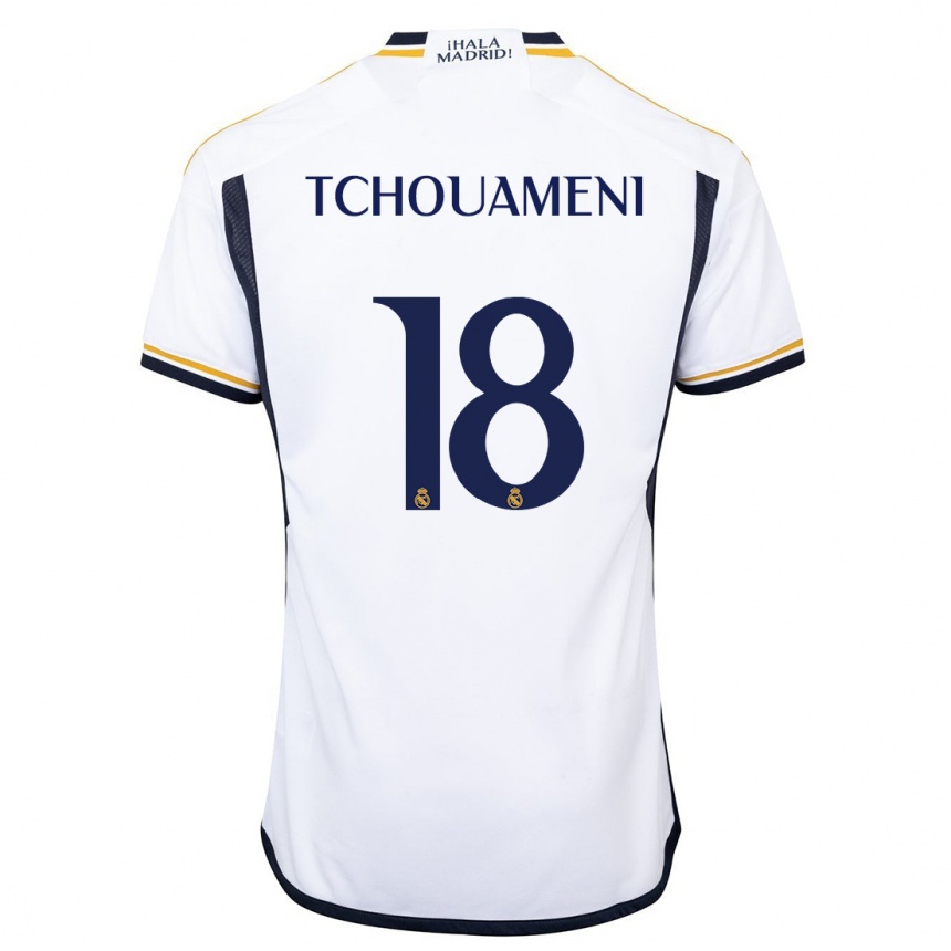 Kids  Aurelien Tchouameni #18 White Home Jersey 2023/24 T-Shirt