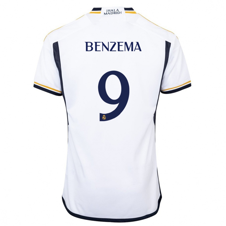 Kids  Karim Benzema #9 White Home Jersey 2023/24 T-Shirt