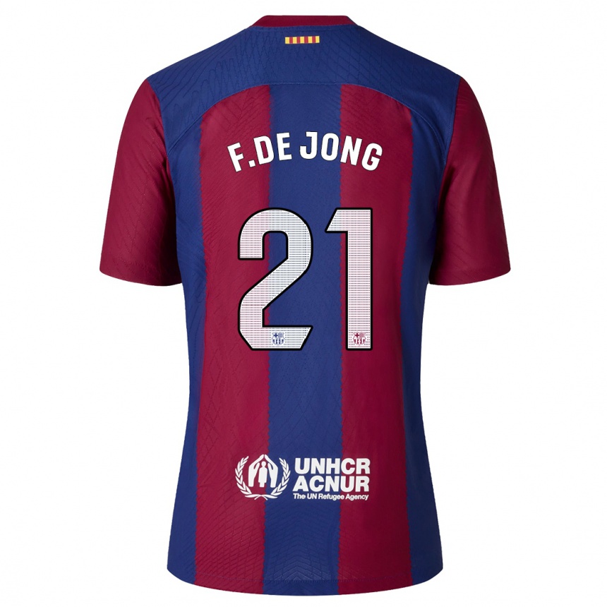 Kids  Frenkie De Jong #21 Red Blue Home Jersey 2023/24 T-Shirt