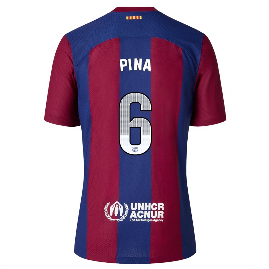 Kids  Claudia Pina #6 Red Blue Home Jersey 2023/24 T-Shirt