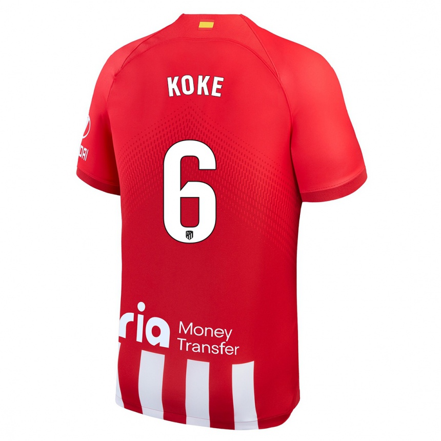 Kids  Koke #6 Red White Home Jersey 2023/24 T-Shirt