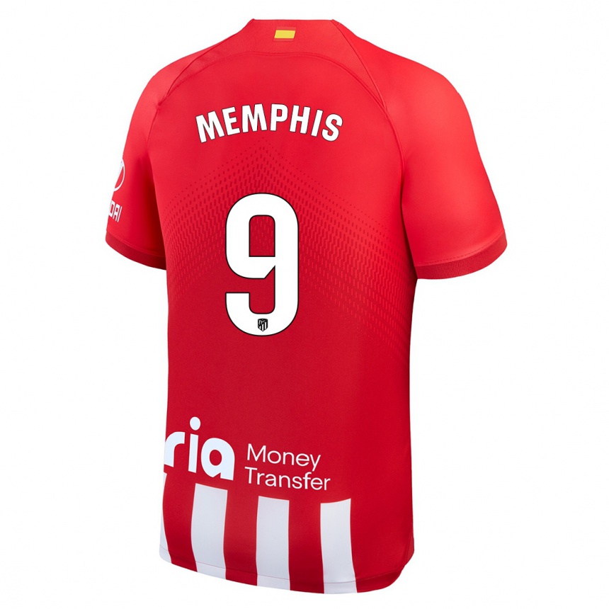 Kids  Memphis Depay #9 Red White Home Jersey 2023/24 T-Shirt