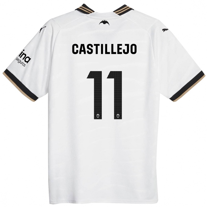 Kids Football Samu Castillejo #11 White Home Jersey 2023/24 T-Shirt