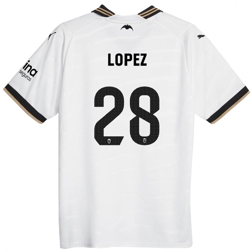 Kids Football Saray Lopez #28 White Home Jersey 2023/24 T-Shirt