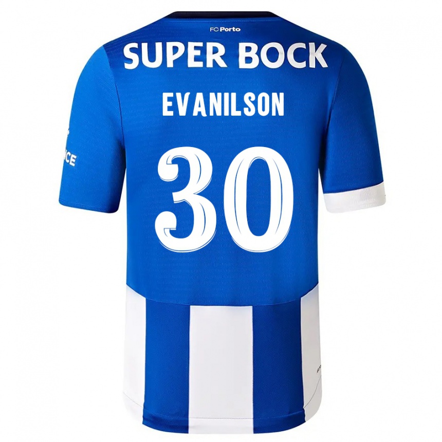 Kids  Evanilson #30 Blue White Home Jersey 2023/24 T-Shirt