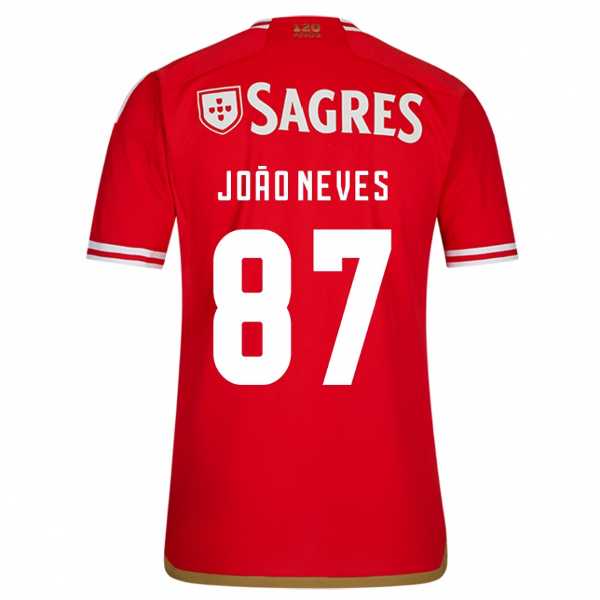 Kids Football João Neves #87 Red Home Jersey 2023/24 T-Shirt