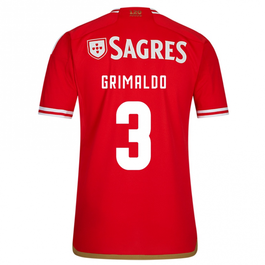 Kids Football Alejandro Grimaldo #3 Red Home Jersey 2023/24 T-Shirt