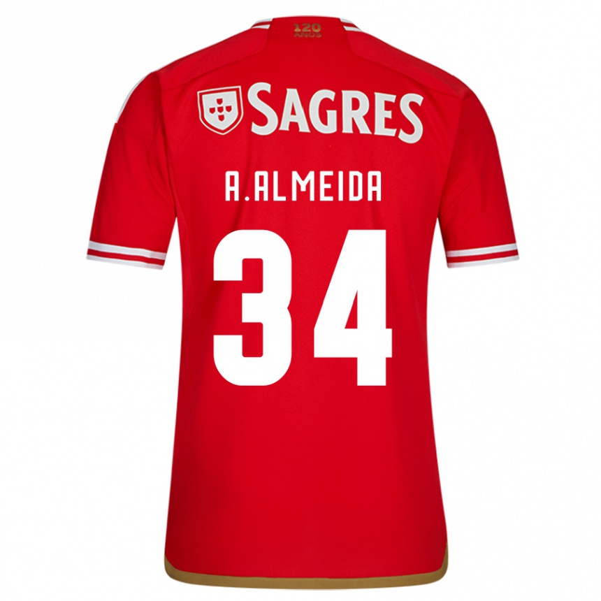 Kids Football Andre Almeida #34 Red Home Jersey 2023/24 T-Shirt