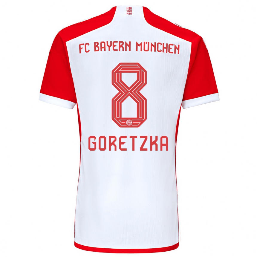 Kids  Leon Goretzka #8 Red White Home Jersey 2023/24 T-Shirt