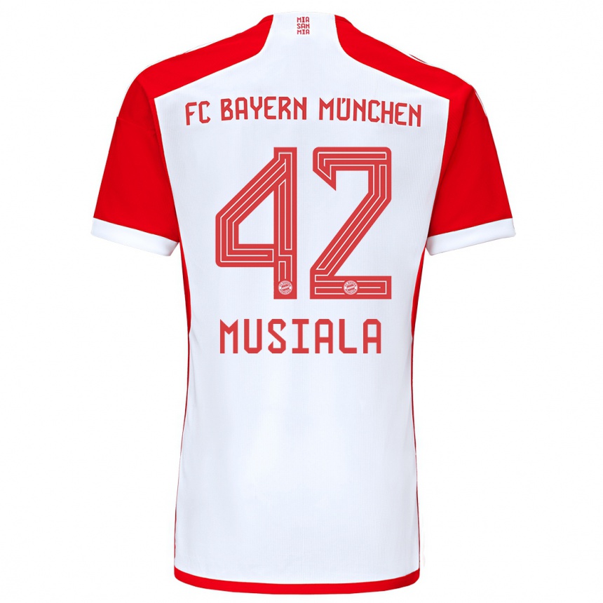 Kids  Jamal Musiala #42 Red White Home Jersey 2023/24 T-Shirt