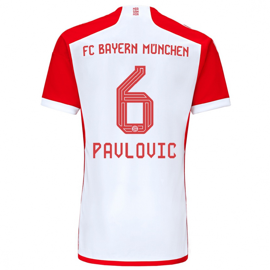 Kids  Aleksandar Pavlovic #6 Red White Home Jersey 2023/24 T-Shirt