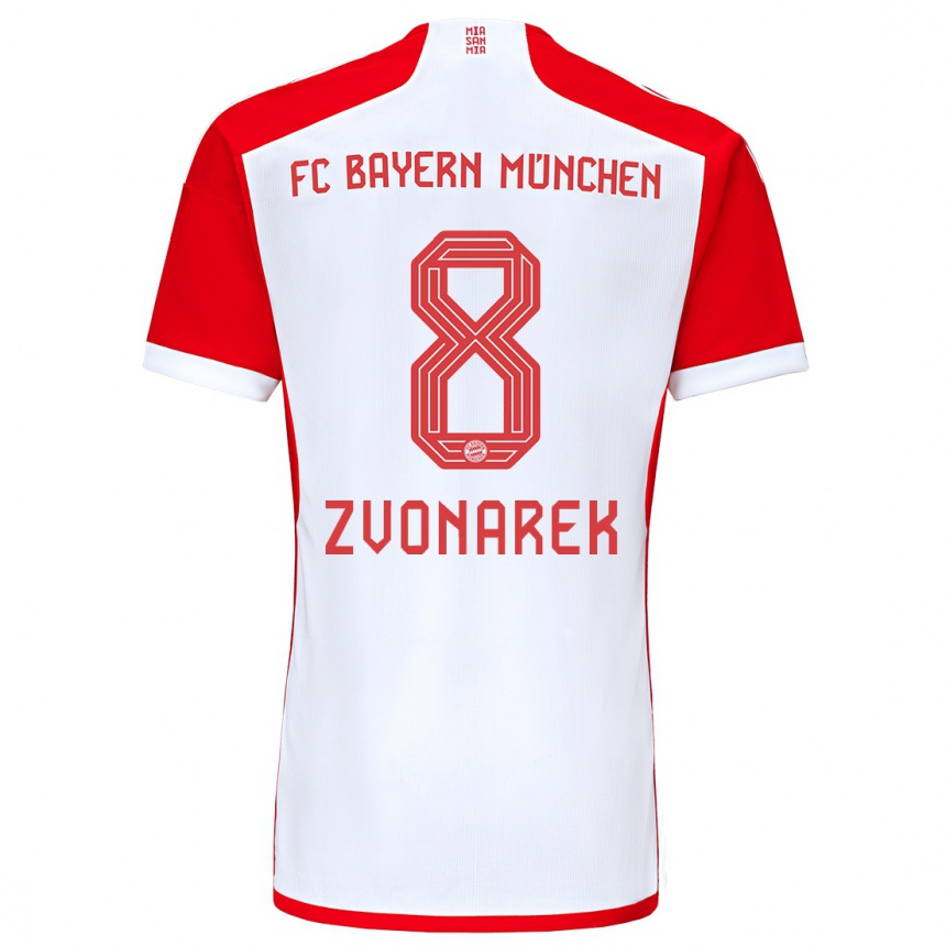 Kids  Lovro Zvonarek #8 Red White Home Jersey 2023/24 T-Shirt