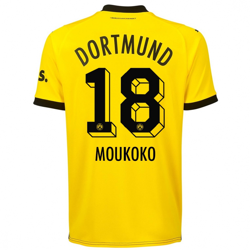 Kids  Youssoufa Moukoko #18 Yellow Home Jersey 2023/24 T-Shirt