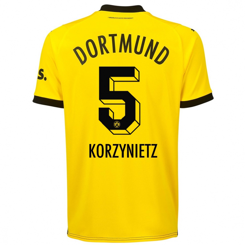 Kids  Jaden Korzynietz #5 Yellow Home Jersey 2023/24 T-Shirt