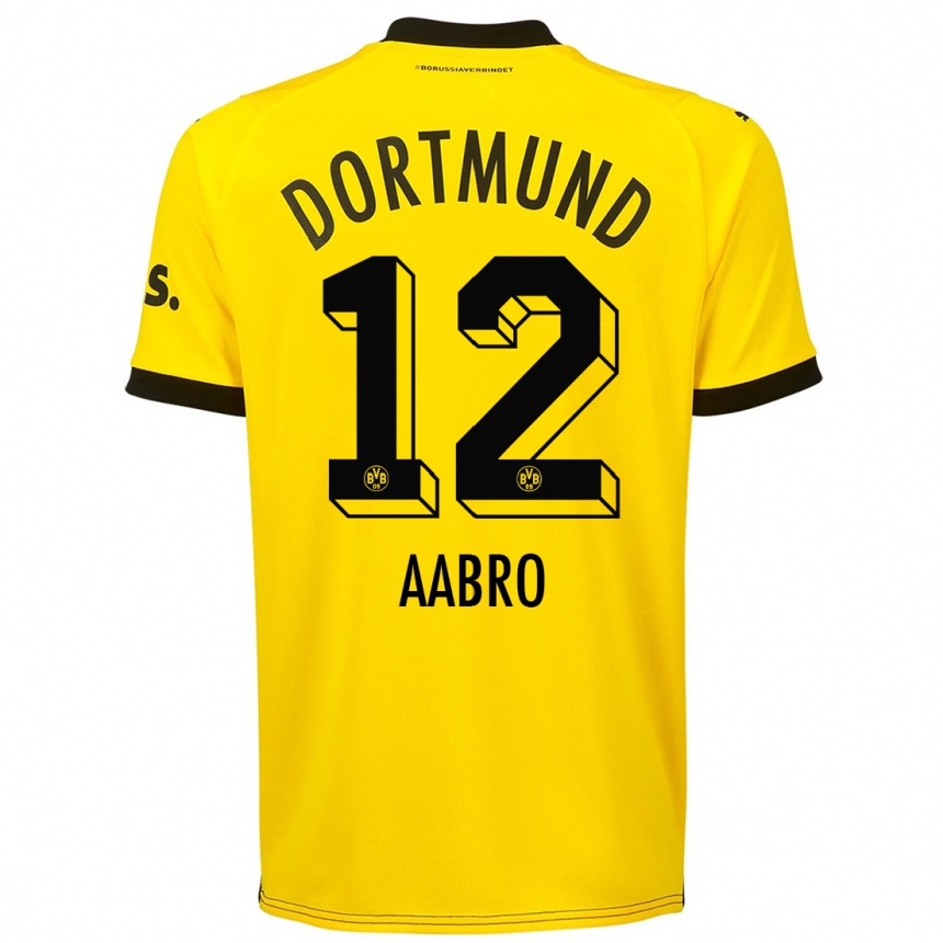 Kids  Gustav Aabro #12 Yellow Home Jersey 2023/24 T-Shirt