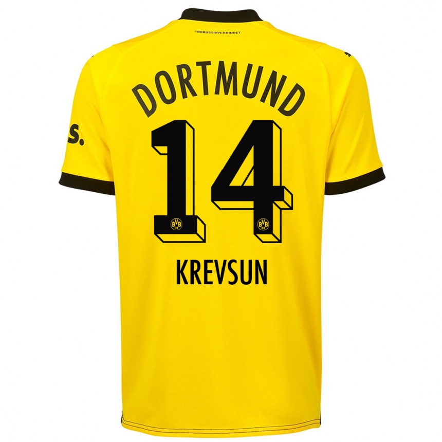 Kids  Danylo Krevsun #14 Yellow Home Jersey 2023/24 T-Shirt