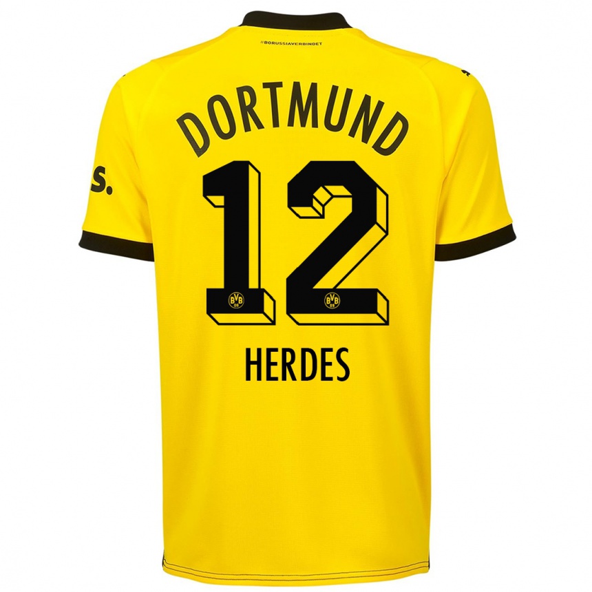 Kids  Leon Herdes #12 Yellow Home Jersey 2023/24 T-Shirt