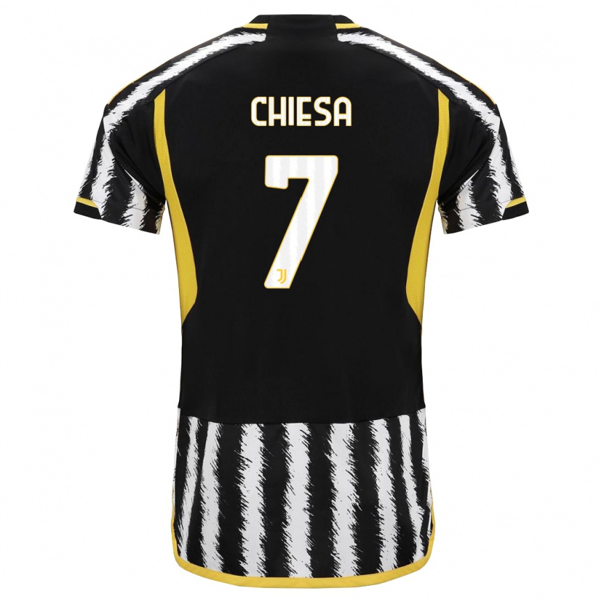 Kids  Federico Chiesa #7 Black White Home Jersey 2023/24 T-Shirt