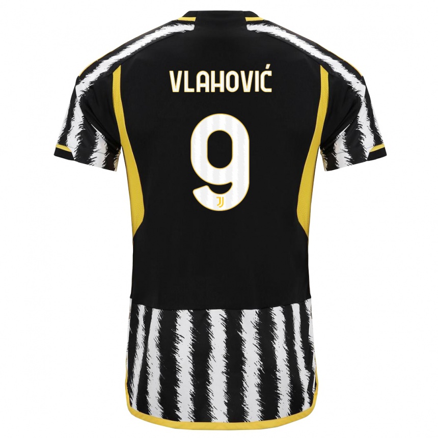 Kids  Dusan Vlahovic #9 Black White Home Jersey 2023/24 T-Shirt