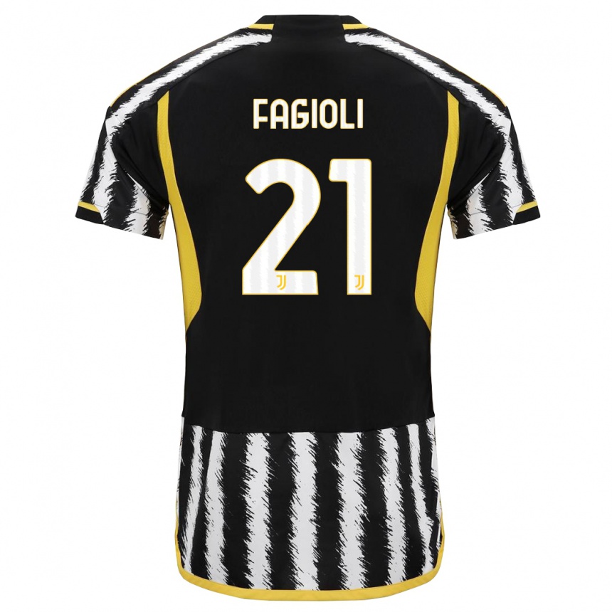 Kids  Nicolo Fagioli #21 Black White Home Jersey 2023/24 T-Shirt