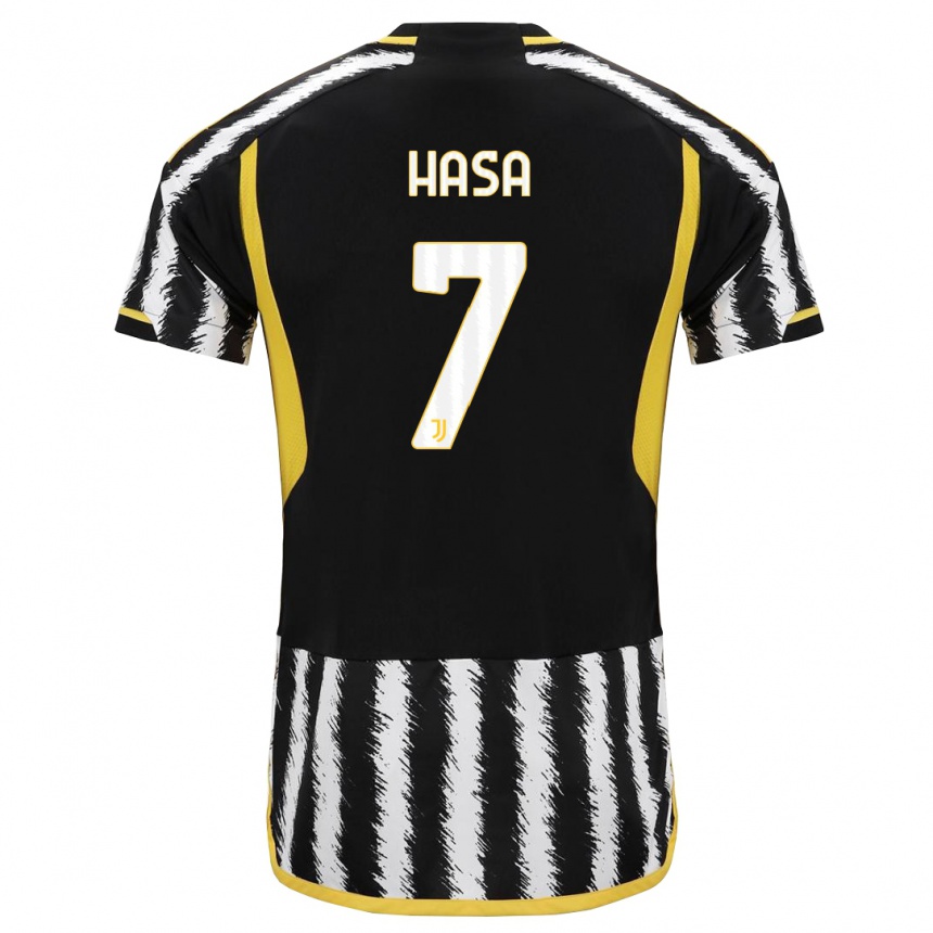 Kids  Luis Hasa #7 Black White Home Jersey 2023/24 T-Shirt