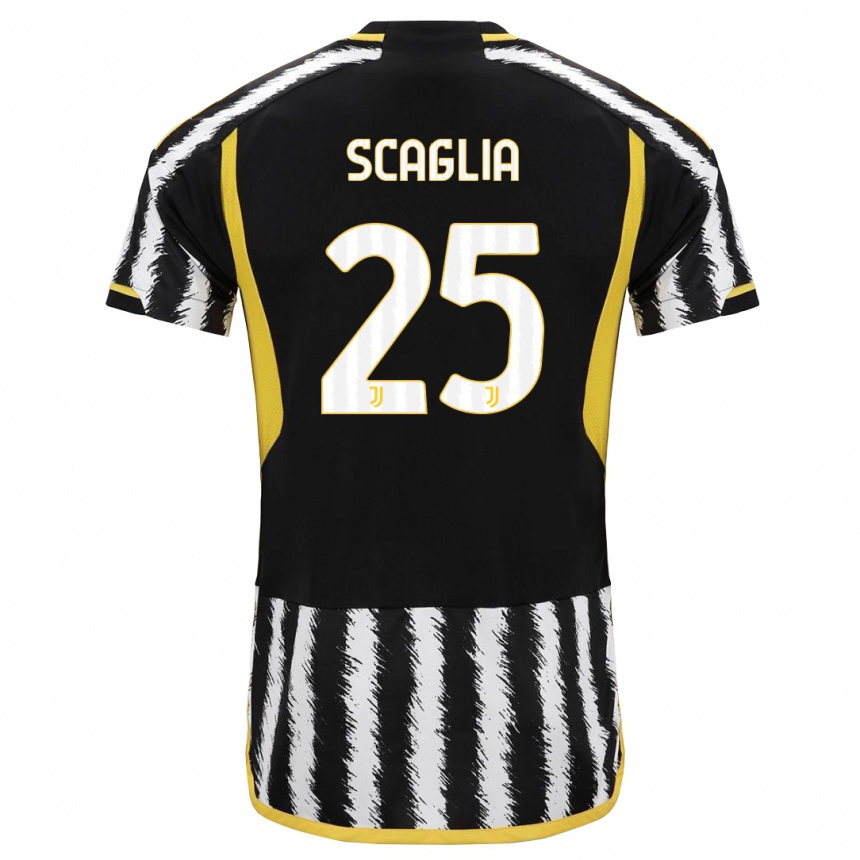 Kids  Simone Scaglia #25 Black White Home Jersey 2023/24 T-Shirt