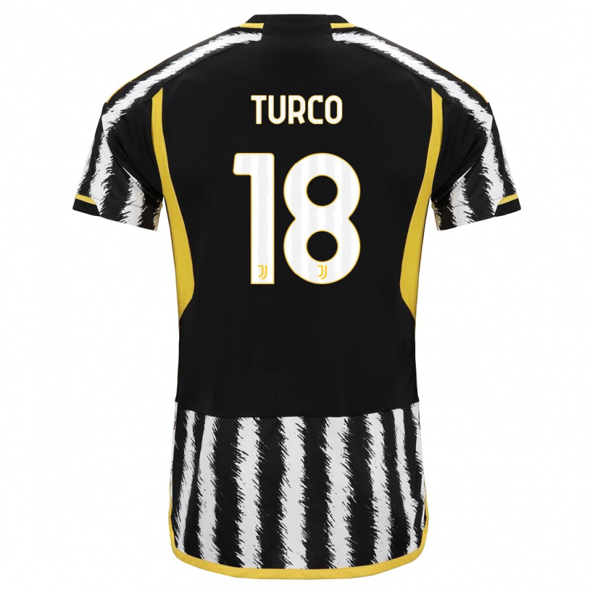 Kids  Nicolo Turco #18 Black White Home Jersey 2023/24 T-Shirt