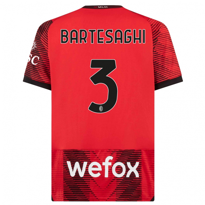 Kids  Davide Bartesaghi #3 Red  Black Home Jersey 2023/24 T-Shirt