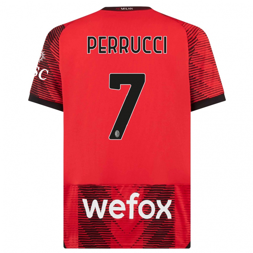 Kids  Vincenzo Perrucci #7 Red  Black Home Jersey 2023/24 T-Shirt