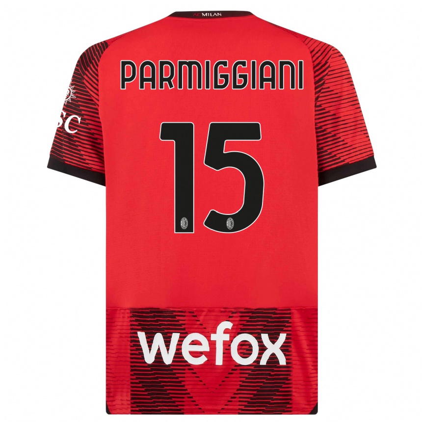 Kids  Pietro Parmiggiani #15 Red  Black Home Jersey 2023/24 T-Shirt