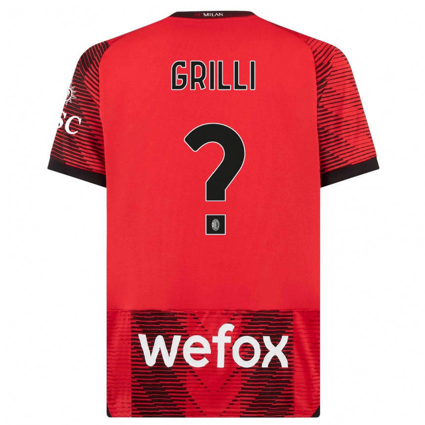 Kids  Lorenzo Grilli #0 Red  Black Home Jersey 2023/24 T-Shirt