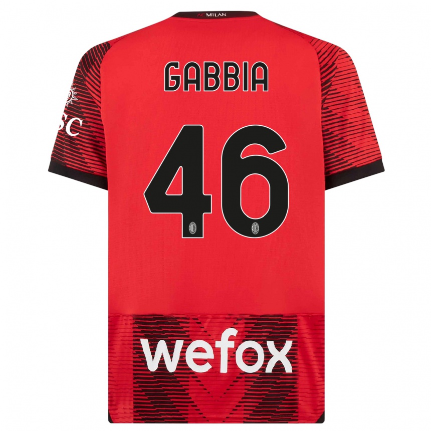 Kids  Matteo Gabbia #46 Red  Black Home Jersey 2023/24 T-Shirt