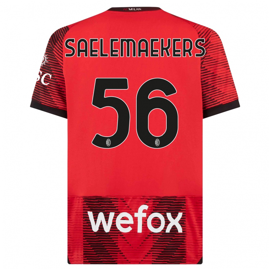 Kids  Alexis Saelemaekers #56 Red  Black Home Jersey 2023/24 T-Shirt