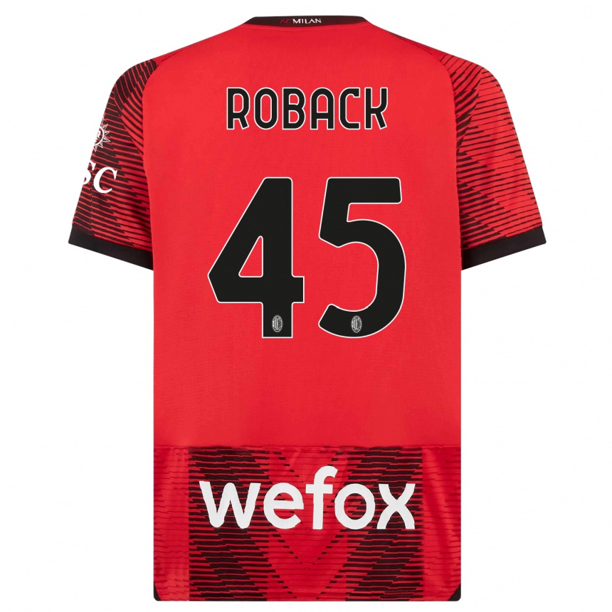 Kids  Emil Roback #45 Red  Black Home Jersey 2023/24 T-Shirt