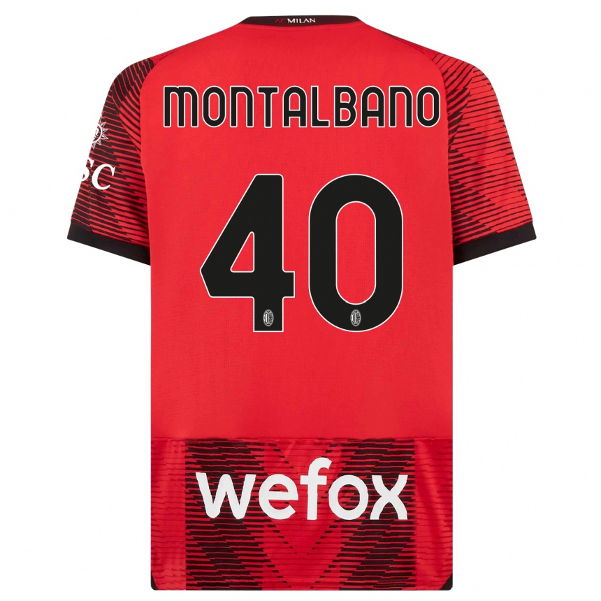 Kids  Nicolo Montalbano #40 Red  Black Home Jersey 2023/24 T-Shirt