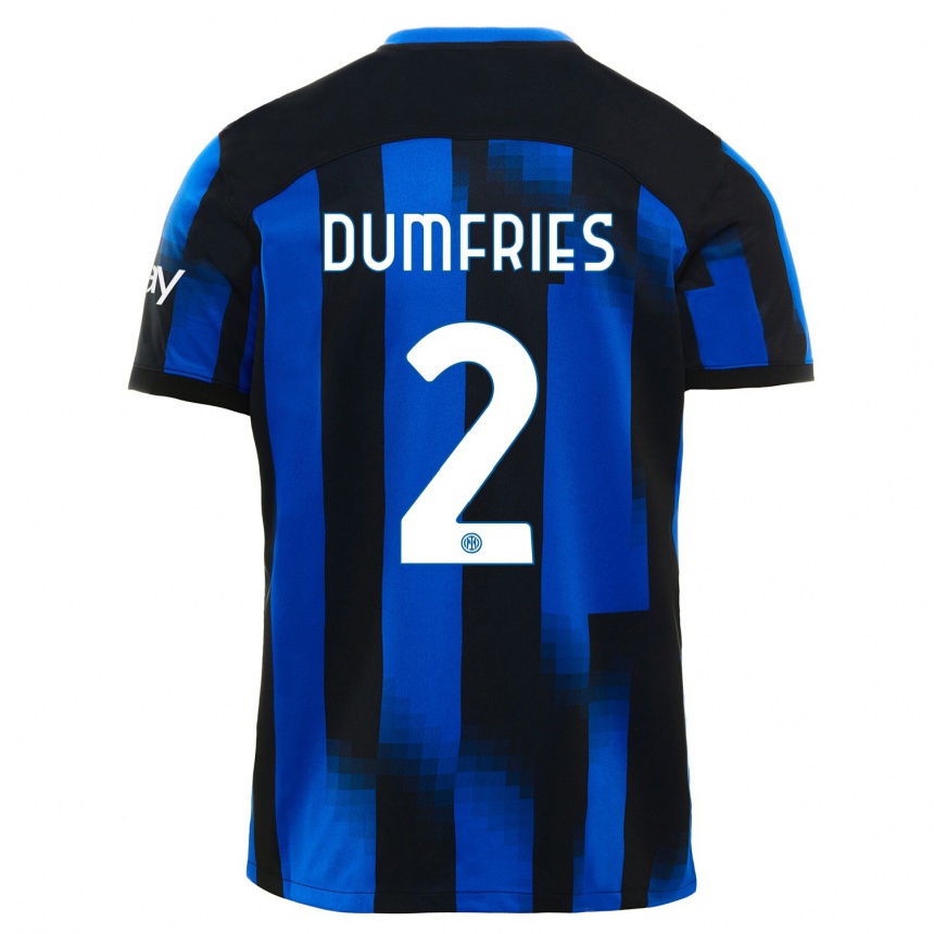 Kids  Denzel Dumfries #2 Black Blue Home Jersey 2023/24 T-Shirt