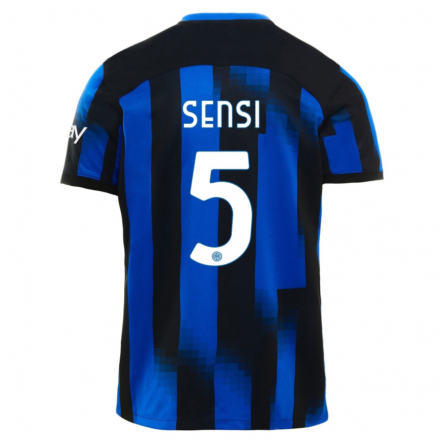 Kids  Stefano Sensi #5 Black Blue Home Jersey 2023/24 T-Shirt