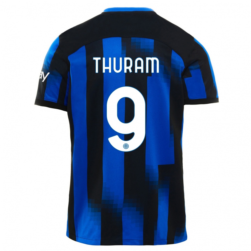 Kids  Marcus Thuram #9 Black Blue Home Jersey 2023/24 T-Shirt