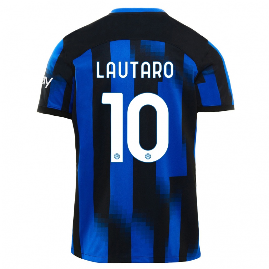 Kids  Lautaro Martinez #10 Black Blue Home Jersey 2023/24 T-Shirt