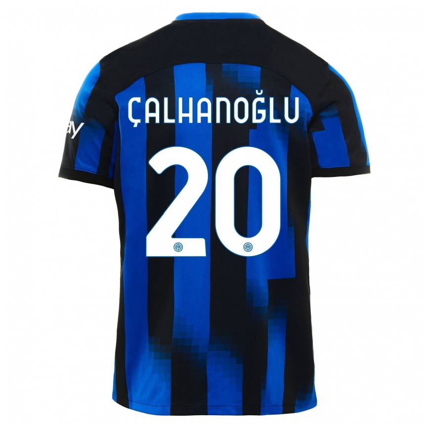 Kids  Hakan Calhanoglu #20 Black Blue Home Jersey 2023/24 T-Shirt