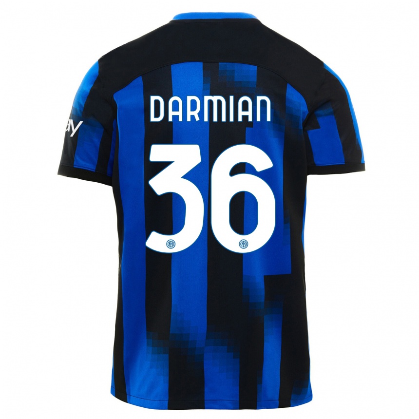 Kids  Matteo Darmian #36 Black Blue Home Jersey 2023/24 T-Shirt