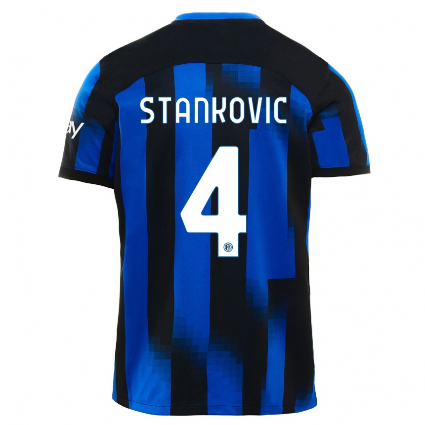 Kids  Aleksandar Stankovic #4 Black Blue Home Jersey 2023/24 T-Shirt