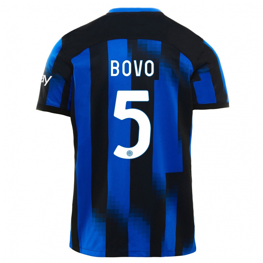 Kids  Leonardo Bovo #5 Black Blue Home Jersey 2023/24 T-Shirt