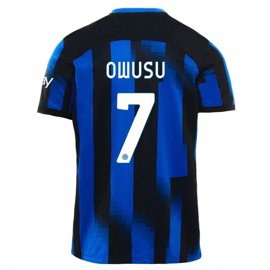 Kids  Enoch Owusu #7 Black Blue Home Jersey 2023/24 T-Shirt